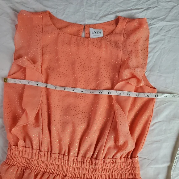 MISA LOS ANGELES small (S) coral peach gold foild confetti ruffles mini dress - Picture 13 of 16